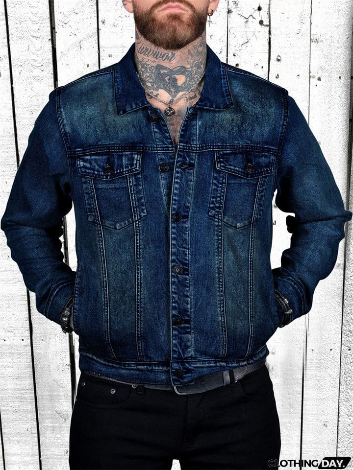 Stylish Crown Dinosaur Print Denim Jacket for Men