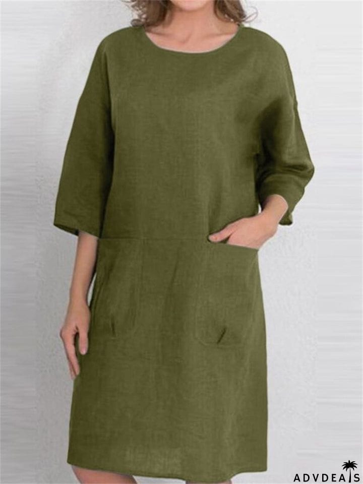 Women's Simple Crewneck Half Sleeve Solid Color Dresses