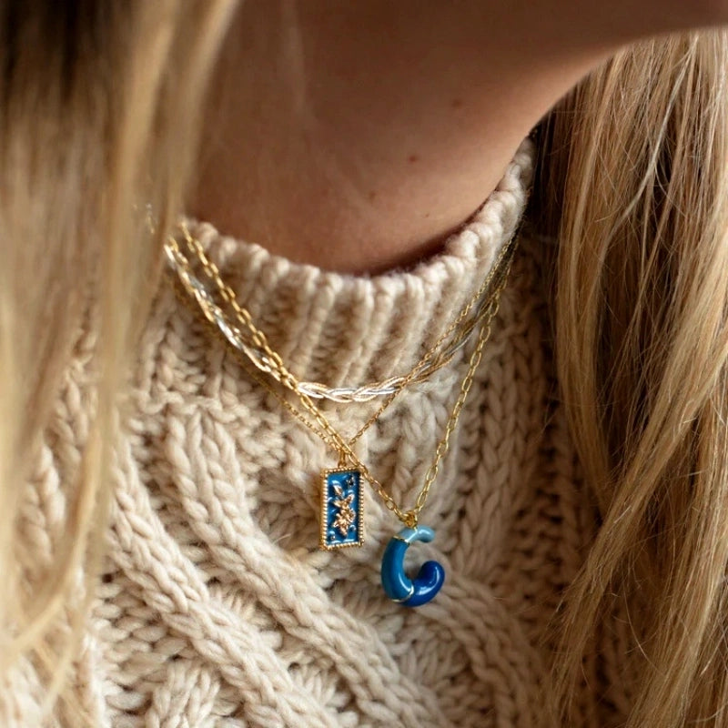 Copper 14K Gold Plated Chain Letter Pendant Necklace