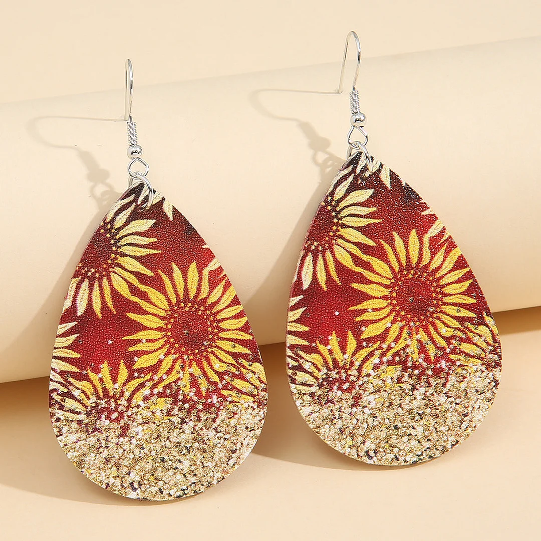 Vintage Sunflower Leather Earrings