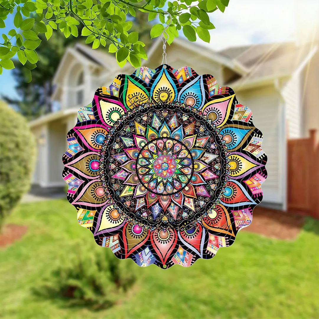 Mandalas Hanging Wind Spinner 360 Degree Rotating 3D Garden Wind Spinners 10-Inch Hanging Wind Catcher Art Gift for Home Garden Halloween Christmas (03)