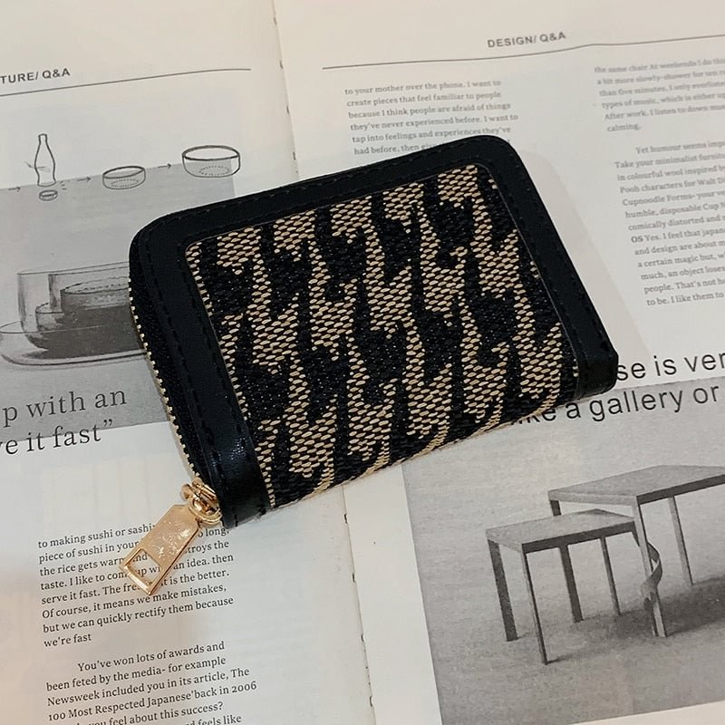 էѧӧܧ Women's wallet made of leather purses Passport cover book wallet Retro leopard print houndstooth winter 2021Fashion