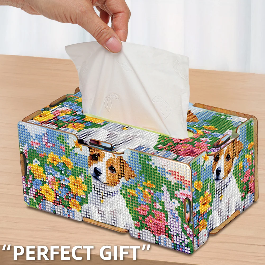 Diamond Painting Tissue Box Kits Decorative Rhinestone Craft Kit (Cute Puppy)