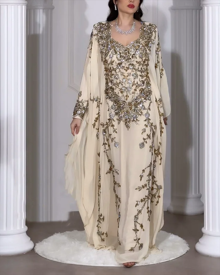 Women's Long Sleeve Embroidered Kaftan Dress