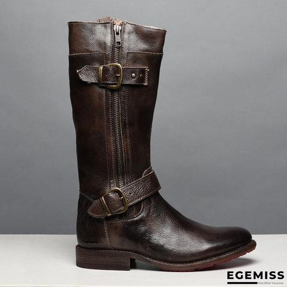 Comfort Side Zipper Boots Adjustable Buckle Low Heel Outdoor Boots | EGEMISS