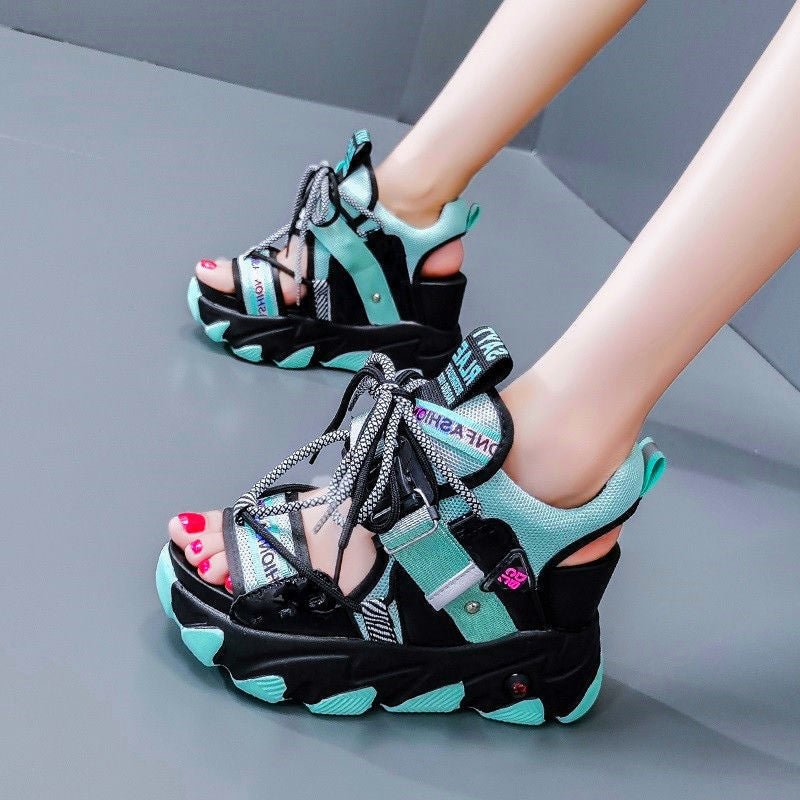 Comemore Leisure Lady Platform Chunky Sandals Mixed Color Shoes Sports Wedge White Sandals Women High Heel Beach Casual Shoes 34 530-1