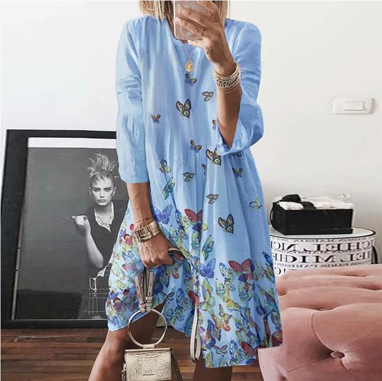 Vintage Butterfly Printed Dress