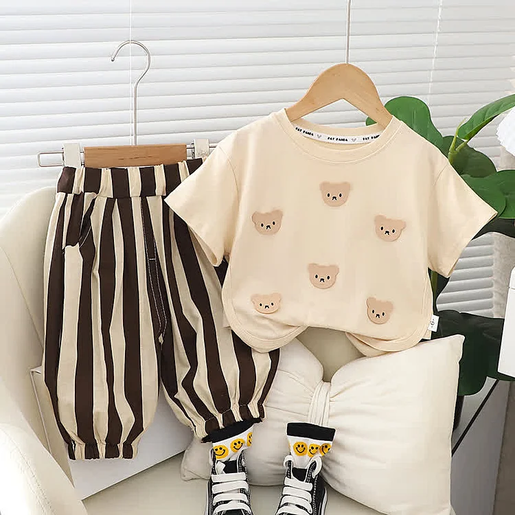 Baby Toddler Bear Tee and Striped Shorts Set