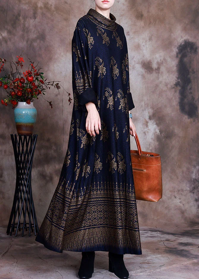 Boutique dark Blue print Vacation Dresses