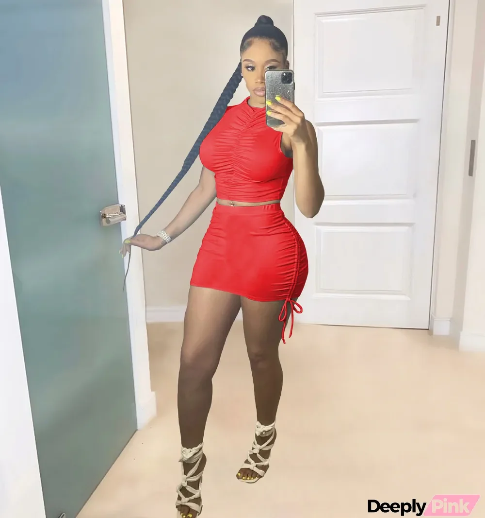 Solid Ruched Drawstring Sleeveless Mini Skirt 2 Piece Sets