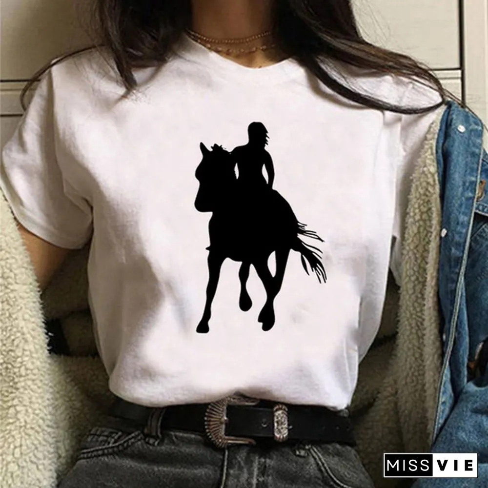 Womens Horse Print Knight Shirts Womens Tops Casual Tees Women Blouse Graphic T-Shirt