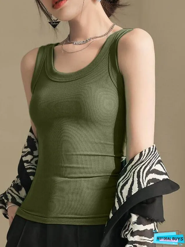 Women's Sportswear Polyester Commute Style Sleeveless Slim Tops