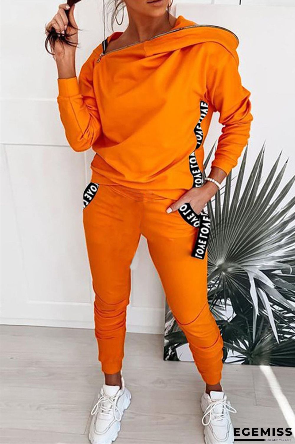 Orange Fashion Casual Street Solid Regular Two Pieces | EGEMISS