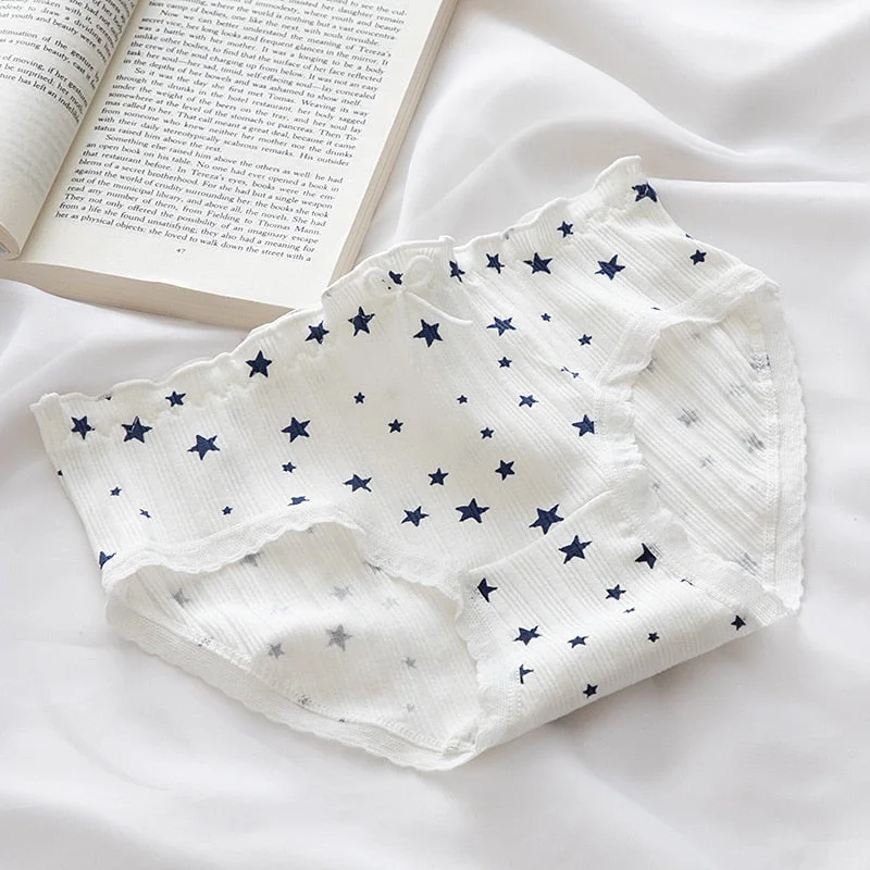 New Women's Cotton Underwear Sexy Lace Panties Fashion Cartoon Comfort Briefs Mid Waist Seamless Underpants Female Lingerie