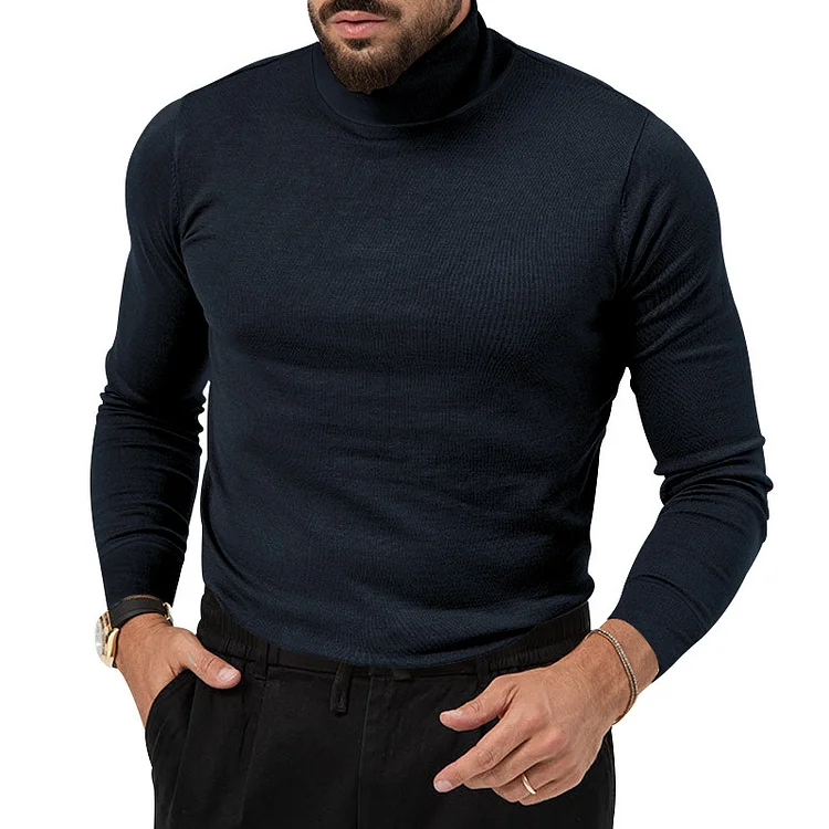 PASUXI Men's casual slim Fit Soft Comfy  basic top knitted thickened turtleneck pullover Turtleneck Long Sleeve Sweater