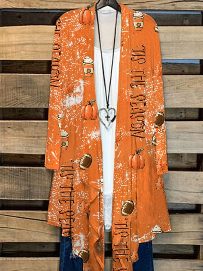 Women's Tis The Season Pumpkin Football Fall Cardigan