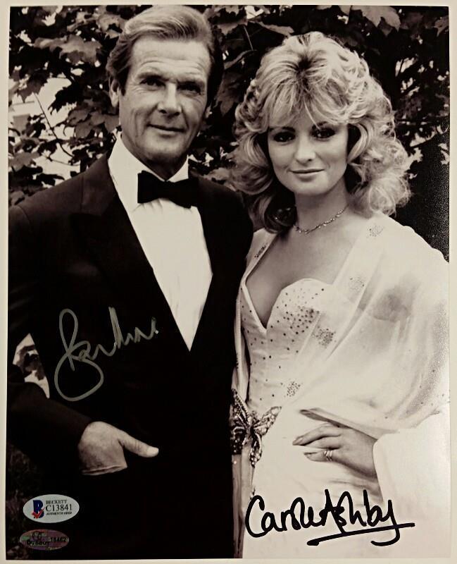 Roger Moore + Carole Ashby Signed 8x10 James Bond 007 Photo Poster painting #2 Beckett BAS COA