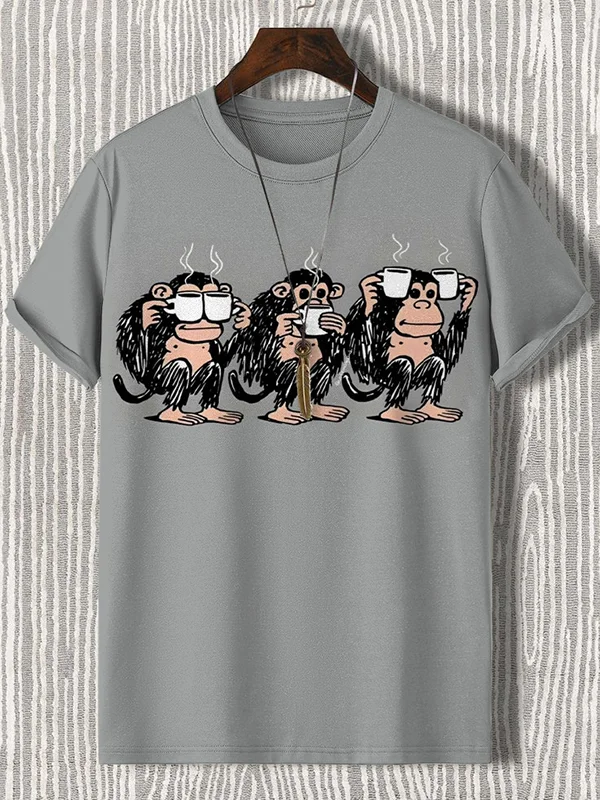 Men's Coffee Gorilla Art Print Casual T-Shirt