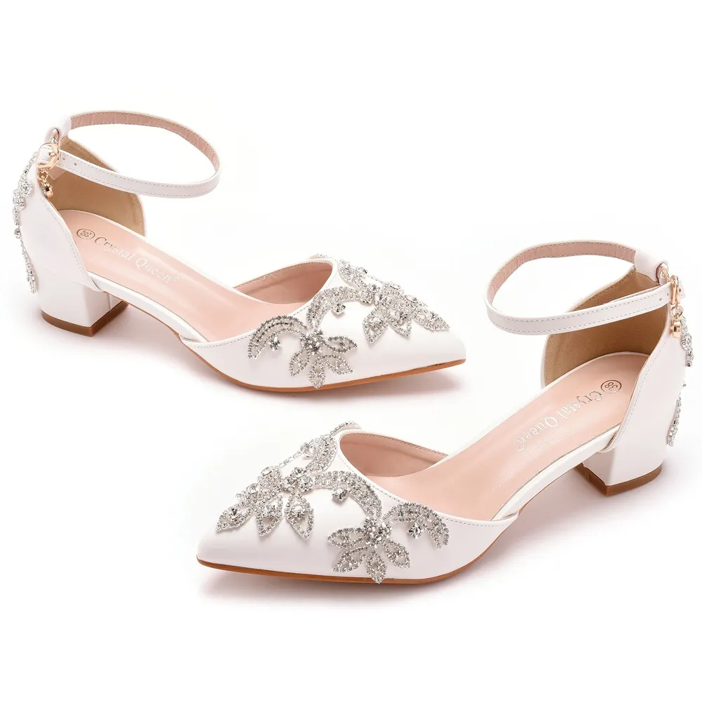 Breakj Breakj Cm Coarse Heel Pointed Shoes Hollow Shoes Square Sandals Water Drill Wedding Shoes Female White Wedding Shoes Diamond