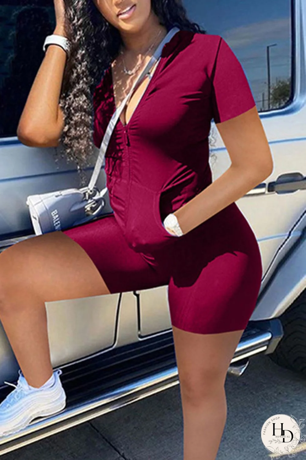 Tibetan Blue Simplicity Solid Split Joint Zipper Half A Turtleneck Short Sleeve Two Pieces