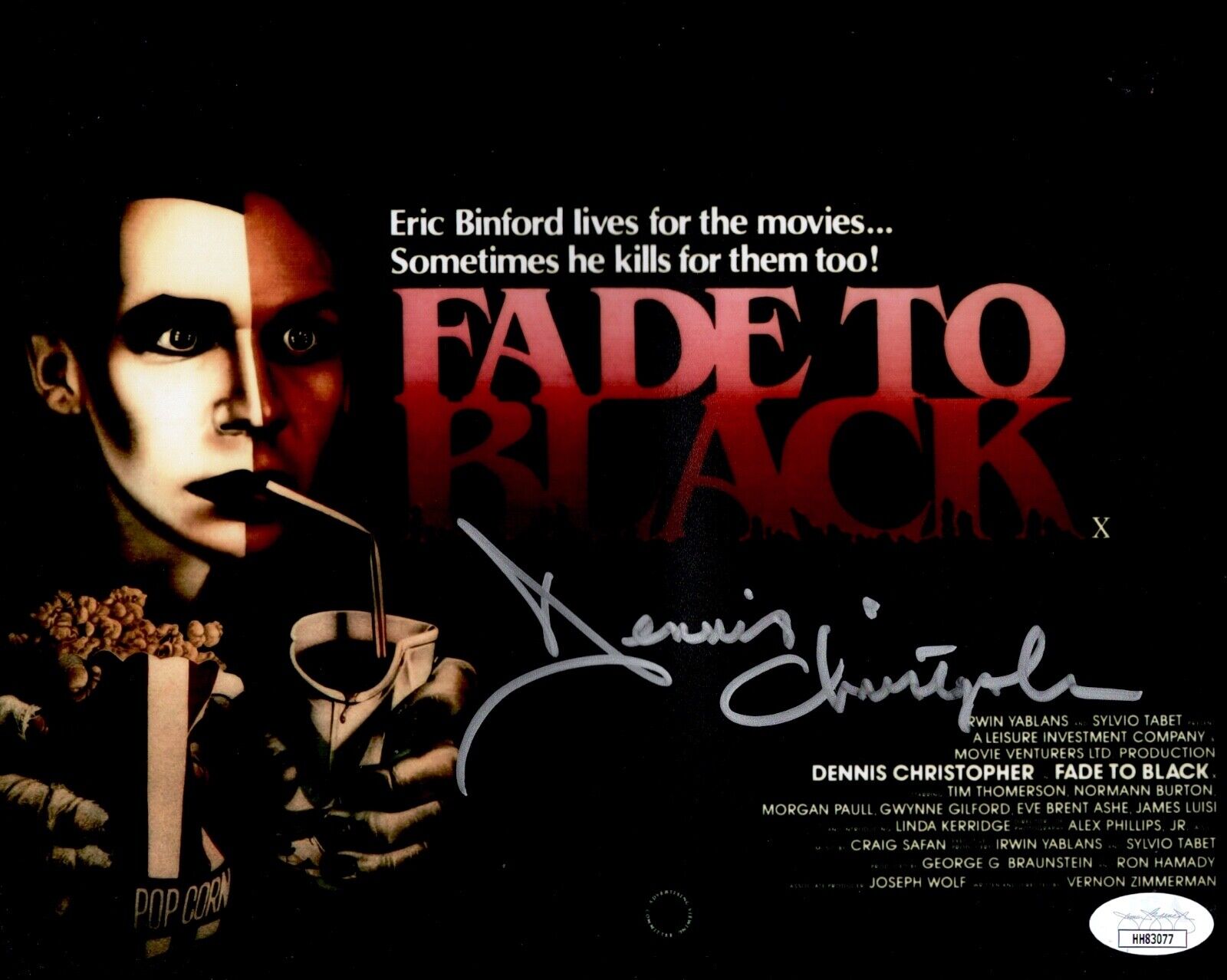 DENNIS CHRISTOPHER Signed FADE TO BLACK 8x10 Photo Poster painting Autograph JSA COA Cert