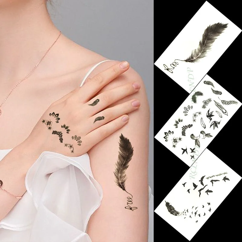Waterproof Temporary Tattoo Sticker mandala henna bird feather body art tatto flash tatoo fake tattoos for girl women men 4