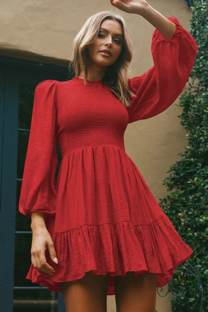 Brownm Commute Autumn Fashion Women's Long-sleeved Ruffled Elegant Dress