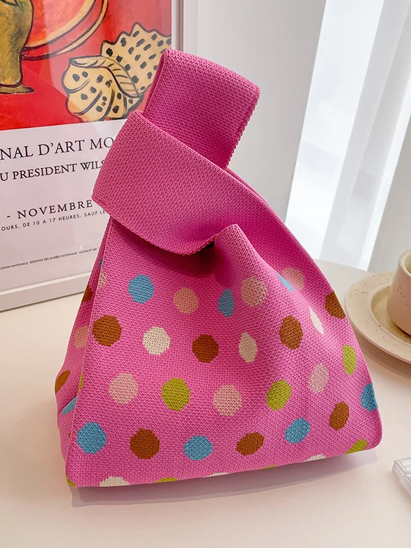 Polka Dot Multi-Colored Woven Handbag Bags