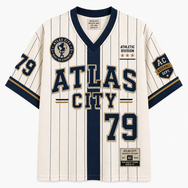 Surf Atlas City Cotton T-Shirt - White / Navy / Gold