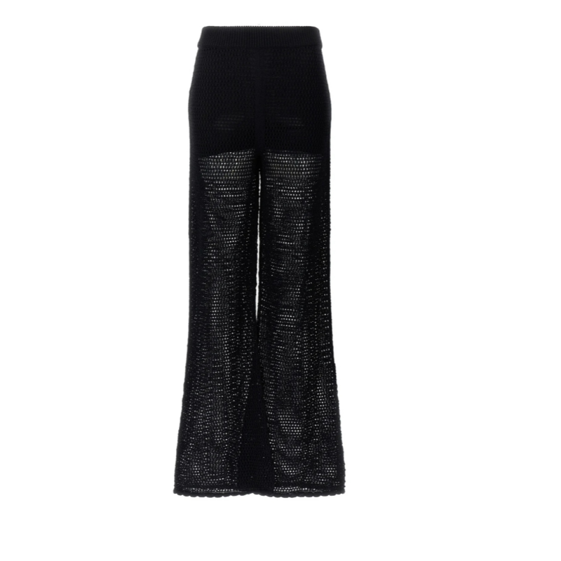 Heart Patch Crochet-Knit Flared Trousers