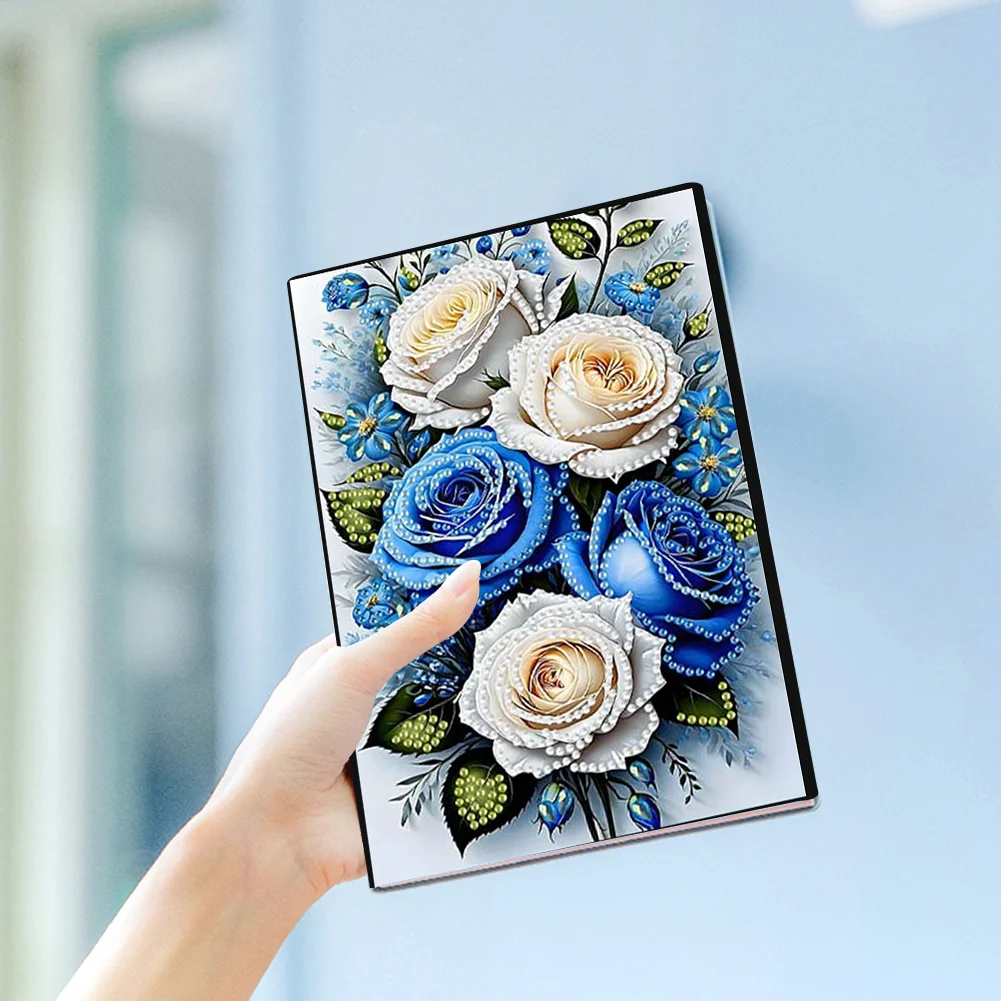 Roses 5D DIY Diamond Art Painting Notebook Kit (50 Pages A5 No Lines) Rhinestone Art Painting Notebook Kit for Adults Beginners Holiday Birthday Gift