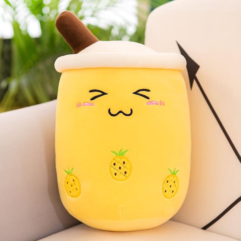 Cuteeeshop Yellow Kawaii Plush Pineapple Shy Boba Tea Plushies Funny Gift