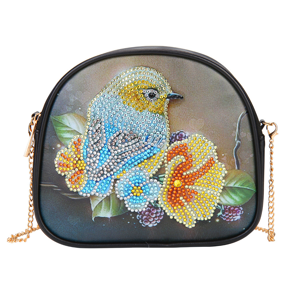 Cross mirror Amazon Creative 5D DIY Diamond Painting Shoulder Chain Round Bag with Zipper, Bird Flower