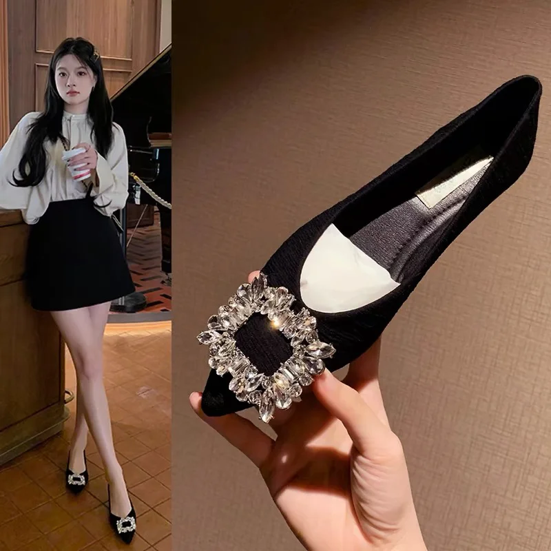 Breakj Breakj New Women's Water Drill Shoes Design Pointy Flat Bottom French Style Fashion Niche Single Shoes