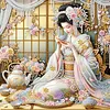 5D DIY Diamond Art Painting Kit Partial Drill Japanese(Tea Kimono Lady)