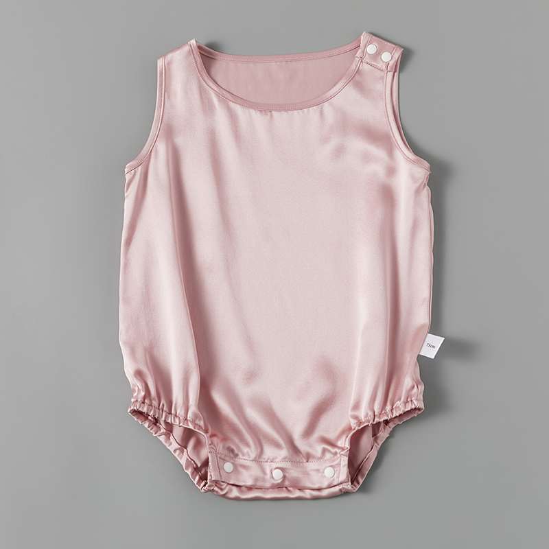 Sleeveless Silk Baby Onesies Pink Silk Sleepwear