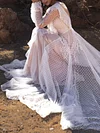 Sexy Puff Sleeve Falbala See-Through V-Back Elegant Wedding Maxi Dress