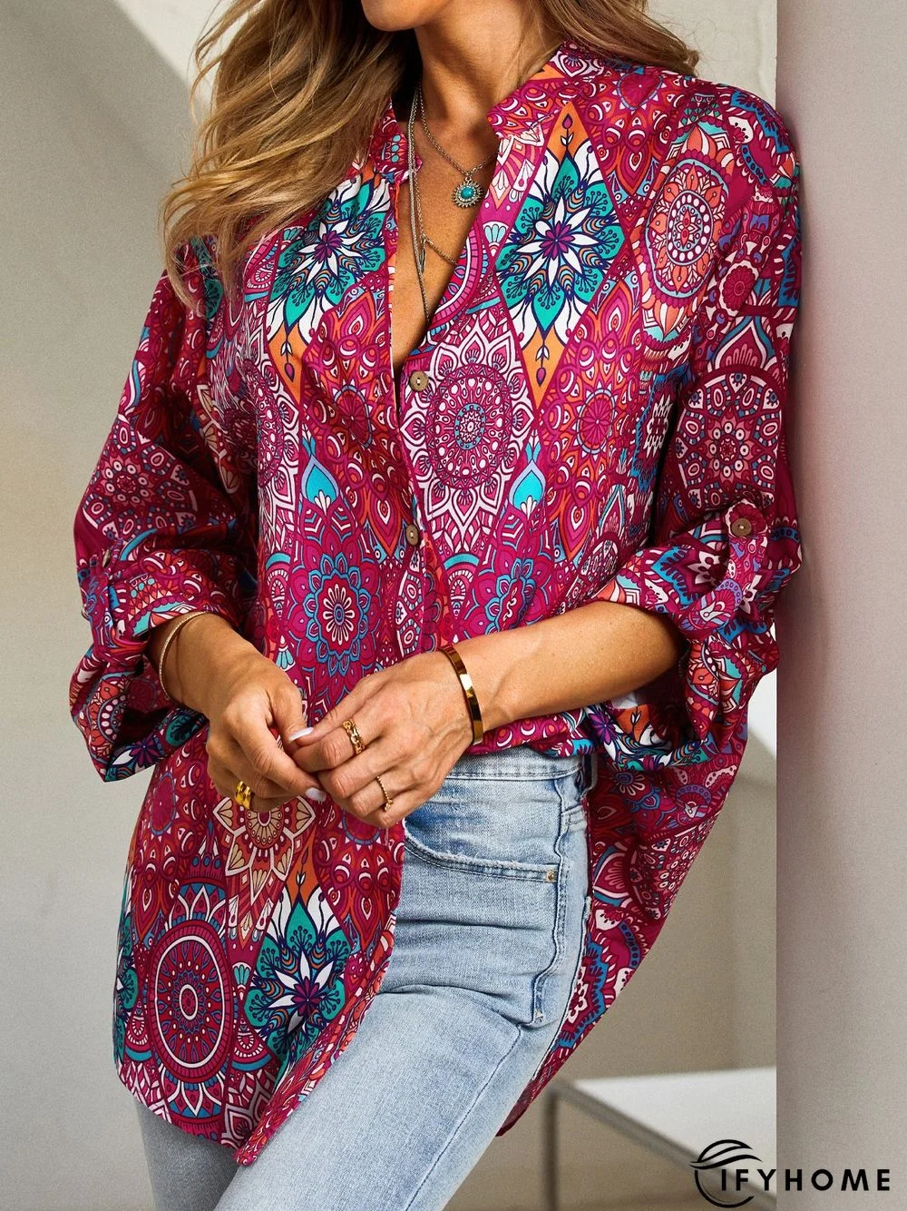 Ethnic 3/4 Sleeve Buttoned Casual shirt Tunic | IFYHOME