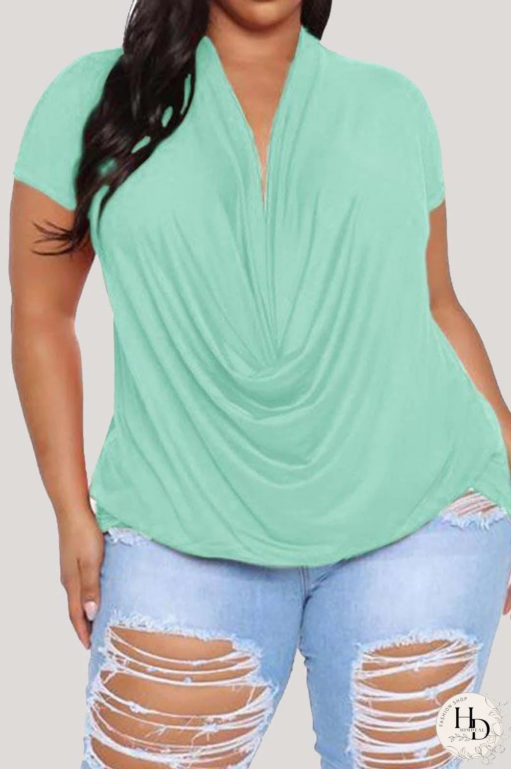 Red Fashion Casual Solid Basic V Neck Plus Size Tops