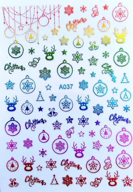 Merry Christmas 3D Elk Nail Art Decals Nail Sticker Manicure Red Laser Gold Silver White Snow Sticker for Nail Design Decoration-Nail Inspo