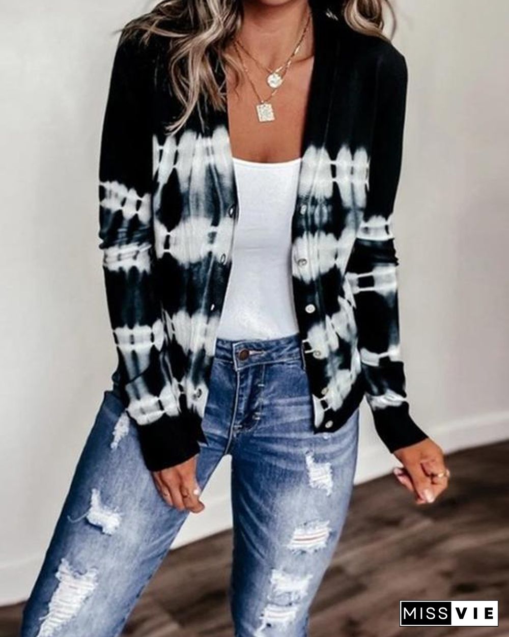 Women's Plus Size Tie Dye Knit Sweater Cardigan