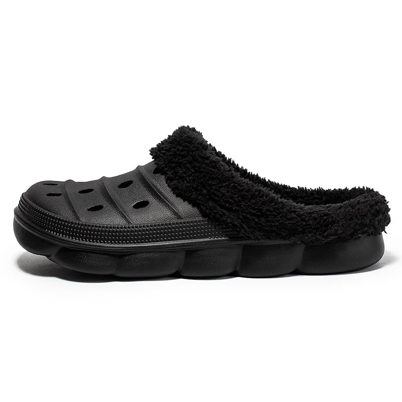 Men Slippers High Quality PU Leather Winter Home Slippers Short Plush Flat Heel male Slipper Warm Indoor Slide Casual Shoes Men