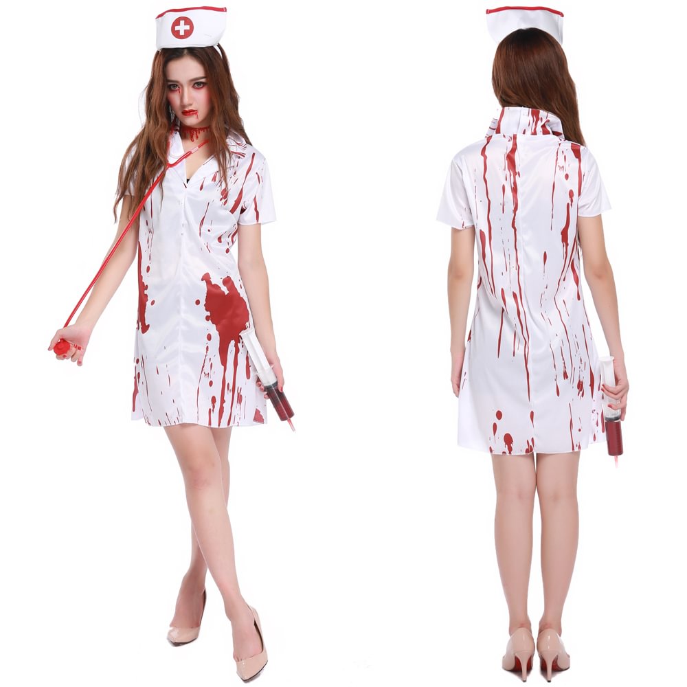 Women's Bloody Zombie Nurse Costume Halloween Partywear Cosplay-Pajamasbuy