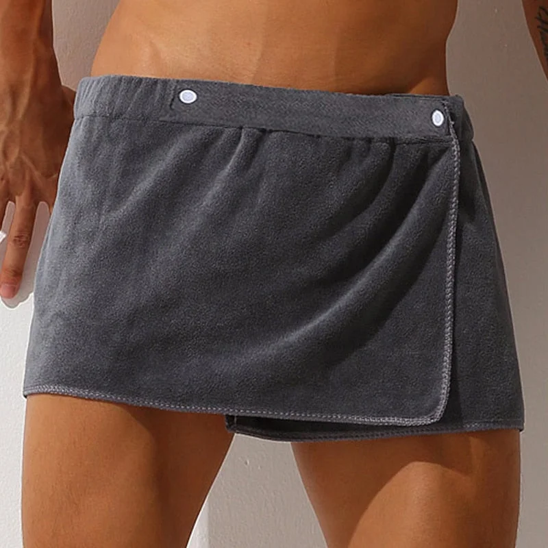 Aonga 2023  Sleep Bottoms Microfiber Pajamas Men Nightwear Short towel Pants Side Split Bathrobe Culottes Soft Thick Homewear