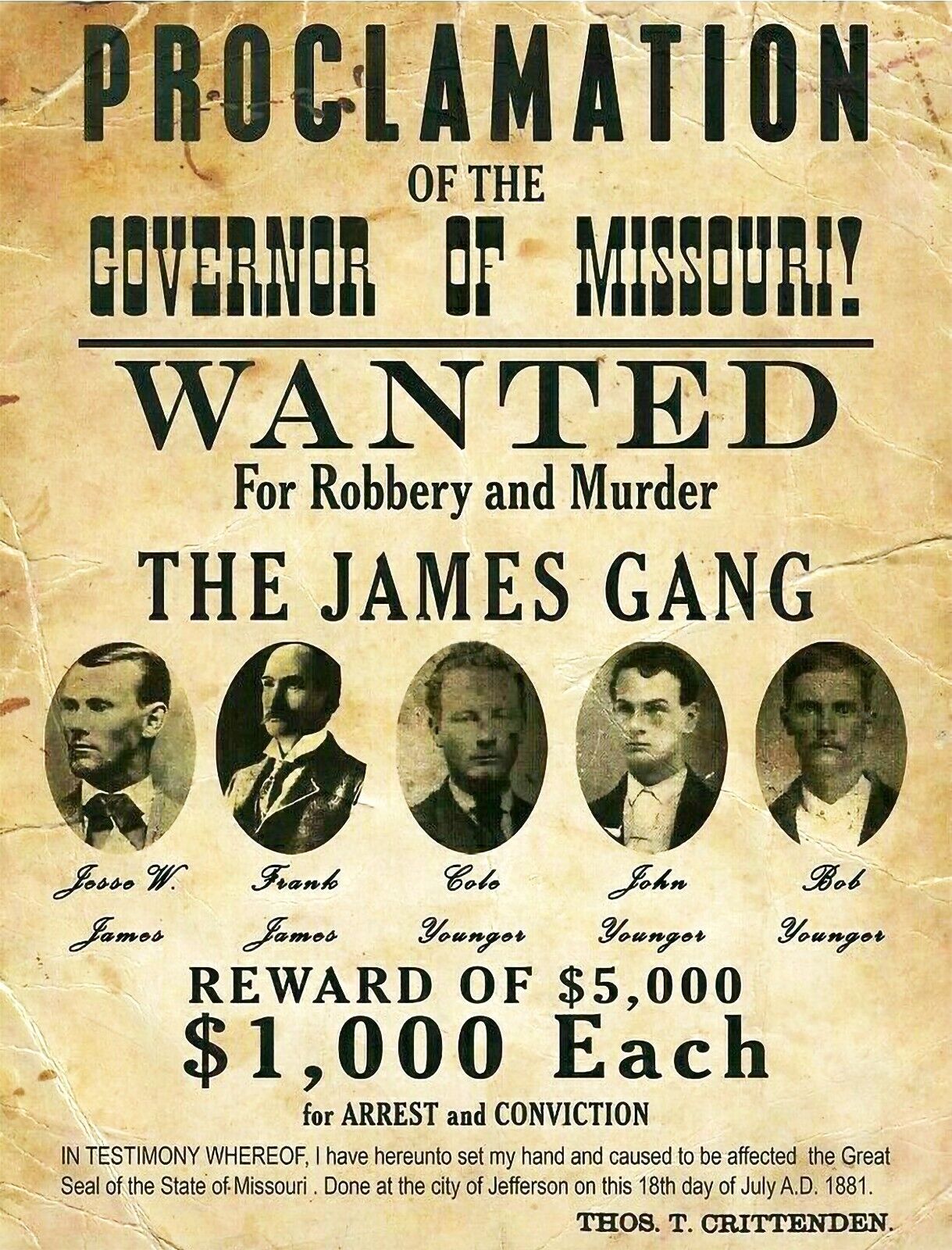 JESSE FRANK JAMES YOUNGER GANG WANTED POSTER 8.5X11 Photo Poster painting PICTURE OLD WILD WEST