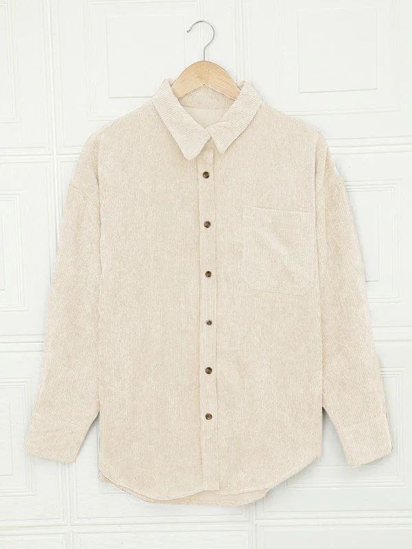 Casual Corduroy Loose Solid Color Polo Shirt Top