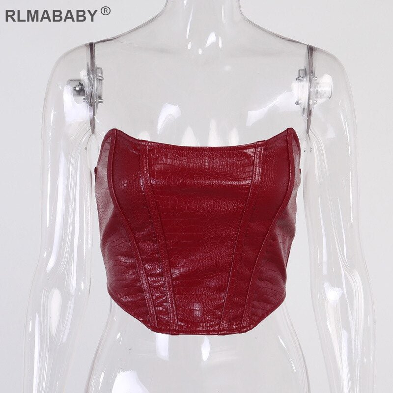 Strapless Crocodile Pattern Croset Cropped Camisole Slim Backless Sleeveless Sexy Women Tops Fashion Night Club Party Crop Top