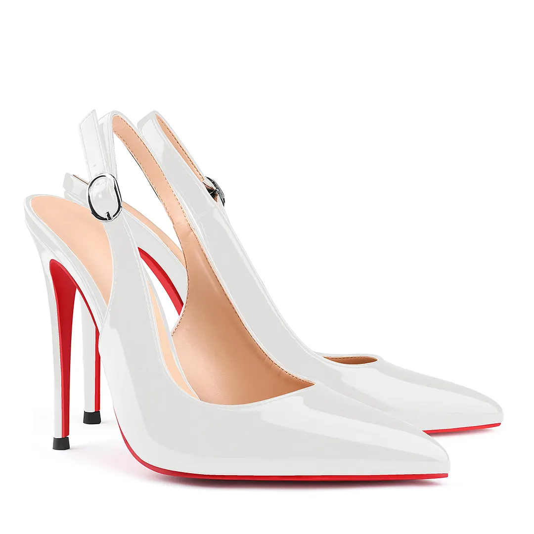 120mm Women's Pointed Toe Slingback Heels Red Bottoms Pumps Dress Shoes-vocosishoes