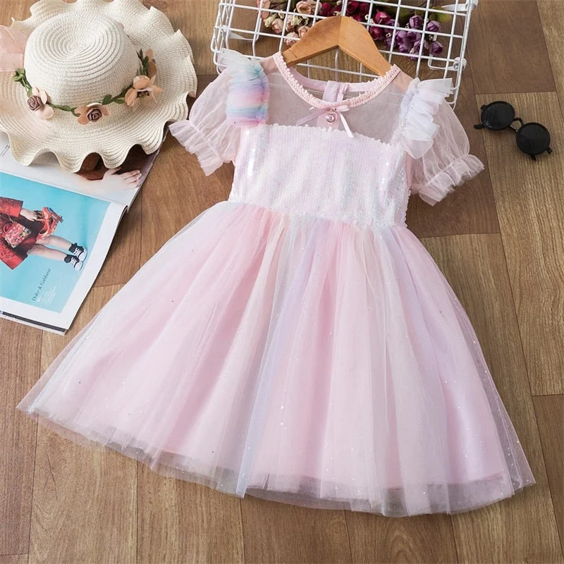 2021 Brand Lace Polka Dotted Dress for Girls Mesh Princess Birthday Party Dress Elegant Prom Gown 3-8Y Kids Children's Dresses