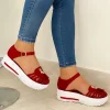 Women Comfy Platform Soft Sole Fabric Hollow-out Tassels Sandals